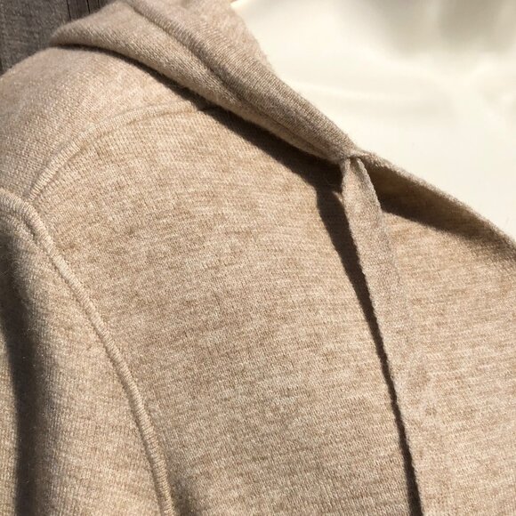 Magaschoni Medium V Neck Hoodie Hooded Sweater Top Tan Cream Heather Pullover - Picture 4 of 6